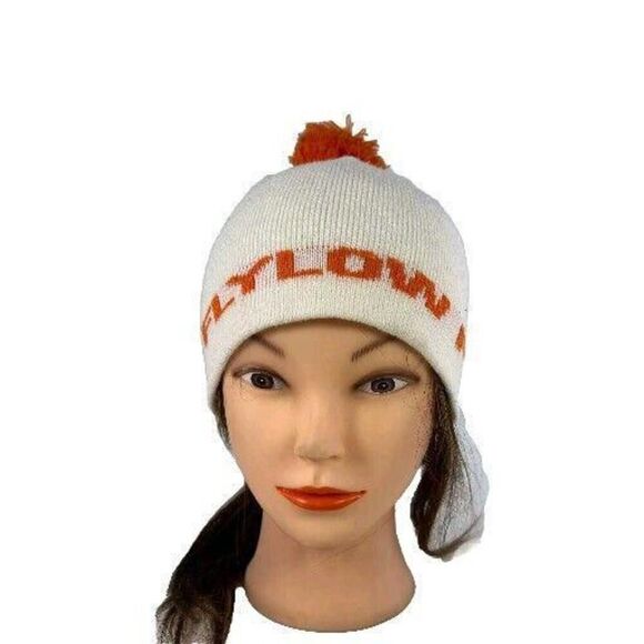 FLYLOW Pom Beanie Hat Cap Women's Ski Snowboard OSFM White Orange Beanies Hats - Picture 1 of 10